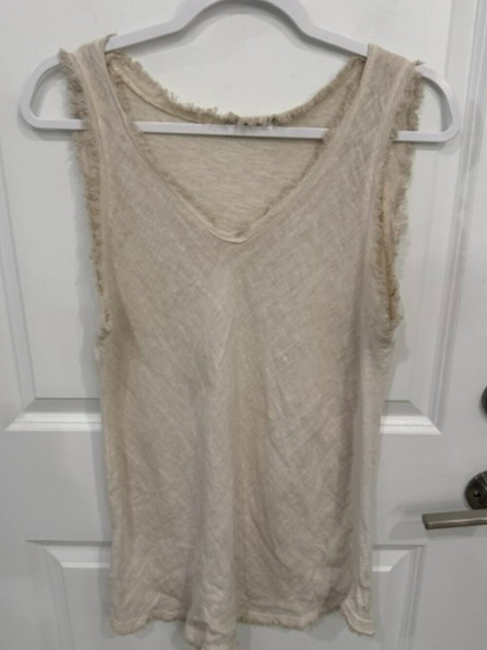 Gigi Moda Beige Linen Cotton V-Neck Tank